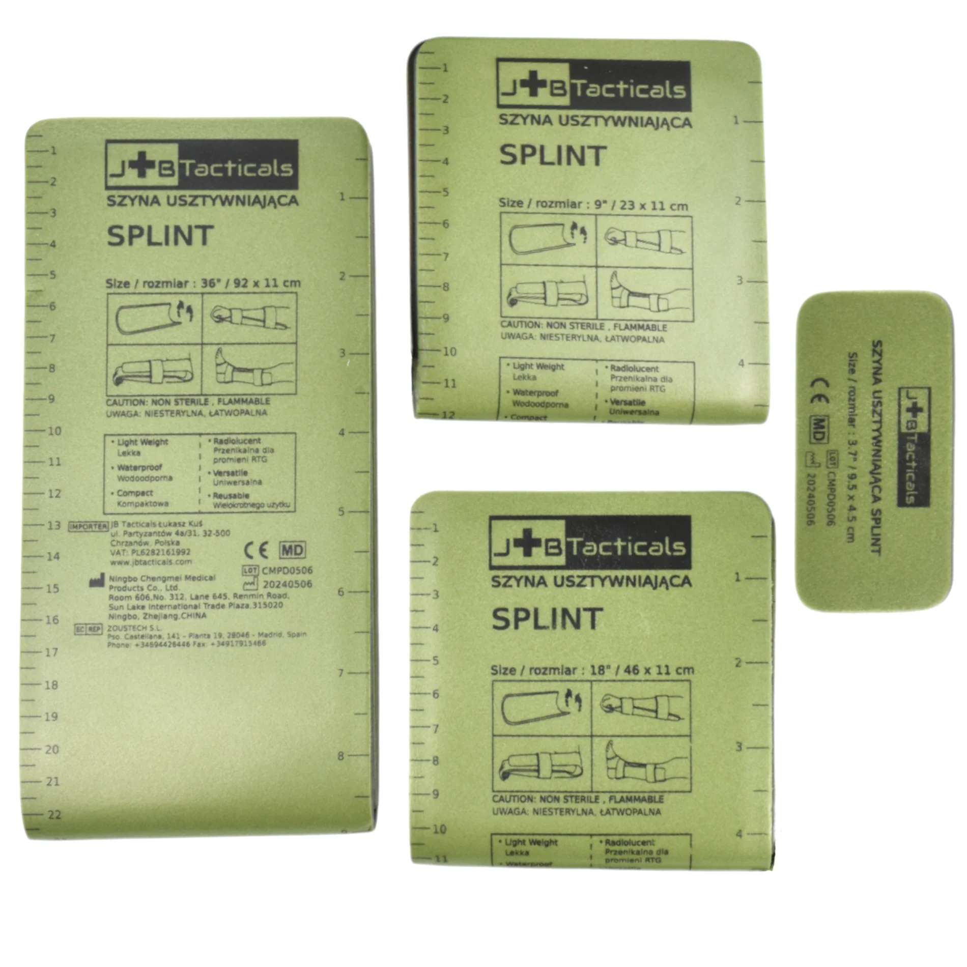 Zestaw szyn unieruchamiających typu SPLINT – 4 szyny do stabilizacji złamań 92 / 46 / 23/ 9,5 cm + torba